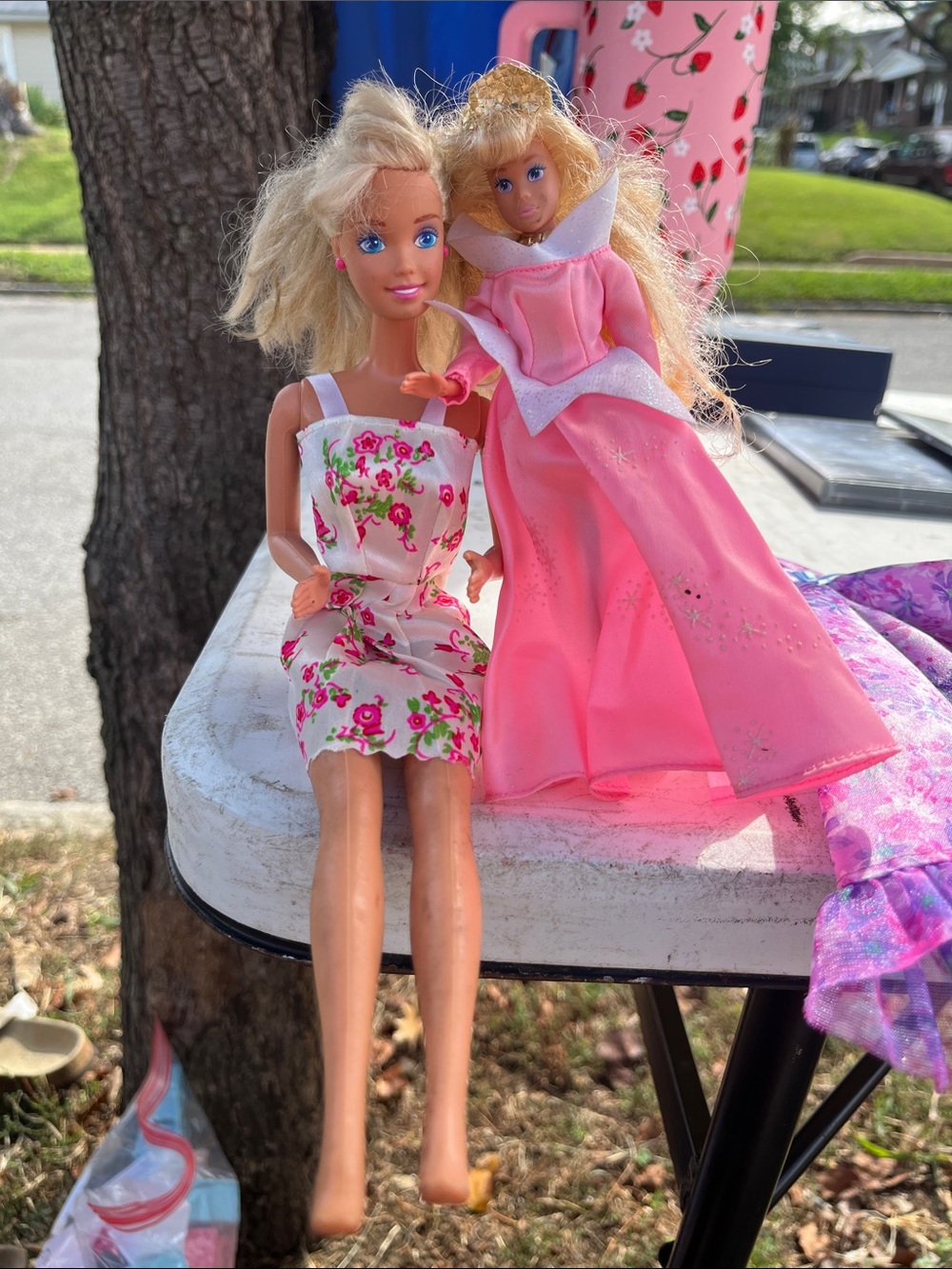 Blonde Fashion Dolls Set in Pink & Floral Dresses